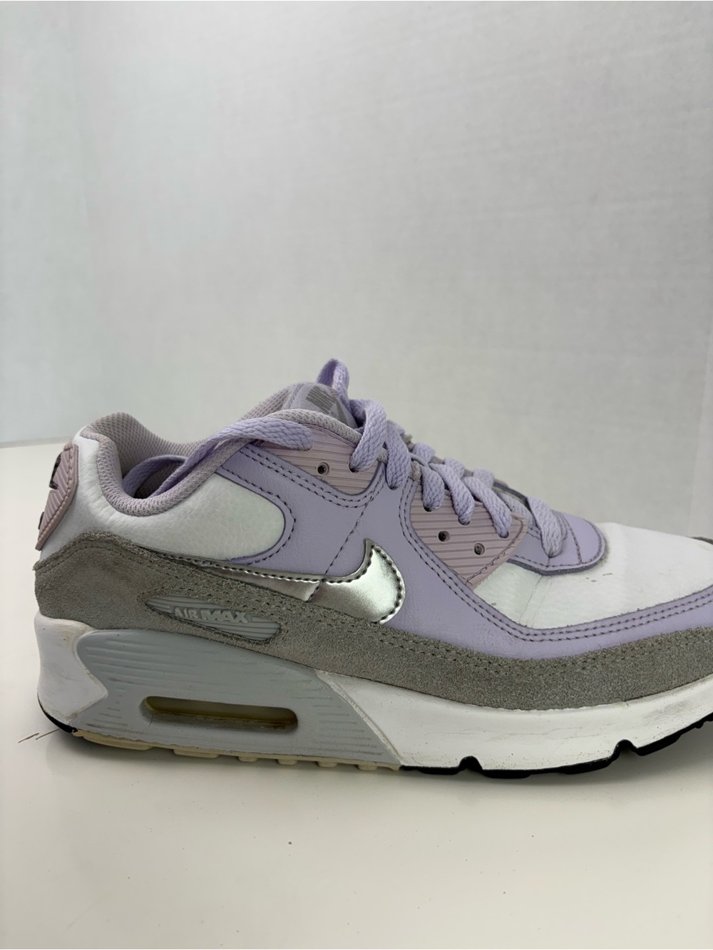 Nike Air Max 9 Leather GS Violet Frost Women's Lavender Silver Athletic Sneaker
